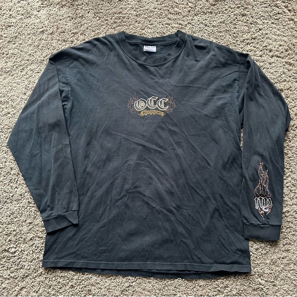 Vintage Orange County Choppers Mens XL Black Long Sleeve Tribal Flames Motorbike